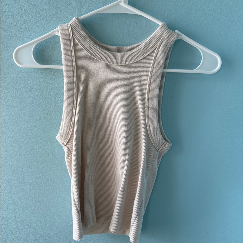 Arie Ribbed high neck Beige tank Top
